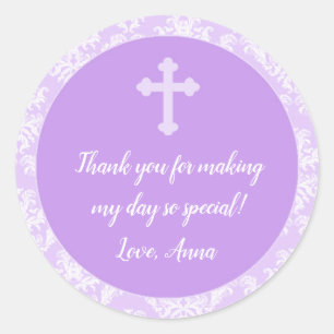 Taufe Christening Lavender Geschenkmarke Runder Aufkleber