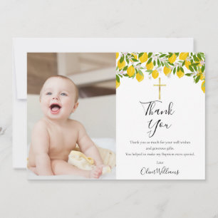 Taufe Christening Lemons Gold Cross Foto Dankeskarte
