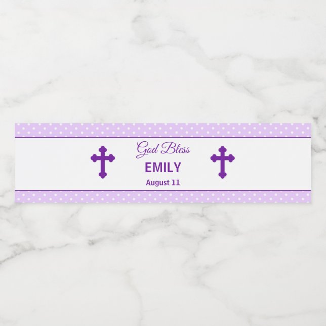 Taufe Christening Lila Flasche Lila Polka Dot (Einzelnes Label)