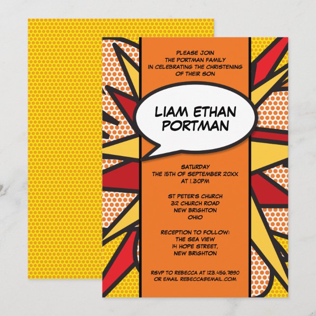 Taufe Christening Modern Fun Typografie Einladung (Vorne/Hinten)