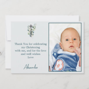 Taufe Christening Modern Junge Danke Foto Einladung