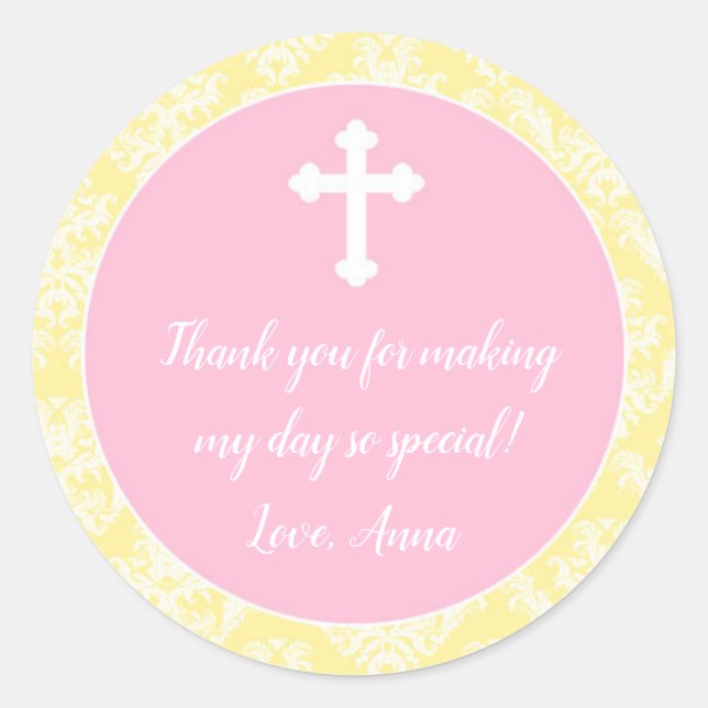 Taufe Christening Pink Yellow Geschenk Gabe-Label Runder Aufkleber (Vorderseite)