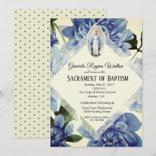 Taufe Christening Religious Blue Flowers Einladung