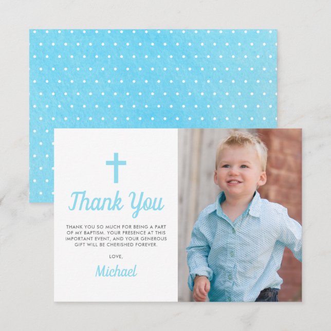 Taufe Christening Religious Boy Foto Dankeskarte (Vorne/Hinten)