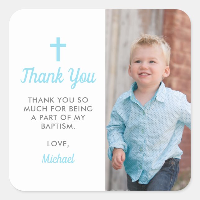 Taufe Christening Religious Boy Foto Quadratischer Aufkleber (Vorderseite)