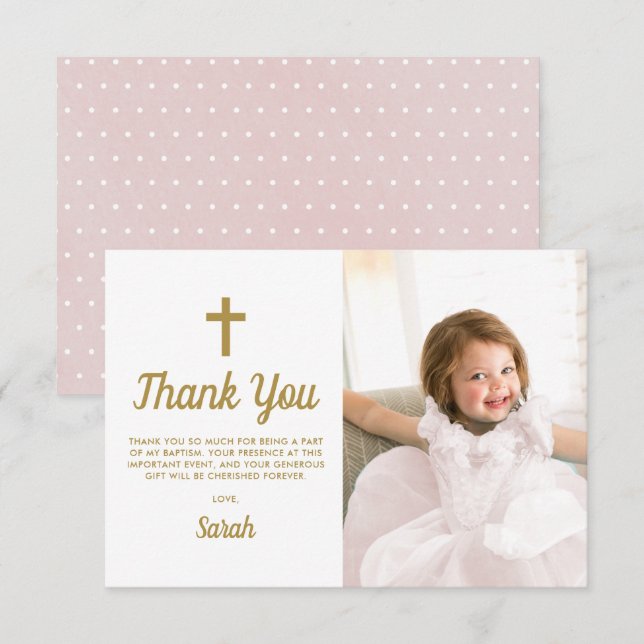 Taufe Christening Religious Pink Girl Foto Dankeskarte (Vorne/Hinten)