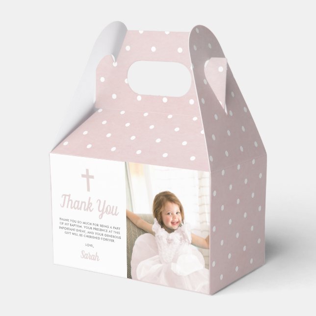 Taufe Christening Religious Pink Girl Foto Geschenkschachtel (Vorderseite)