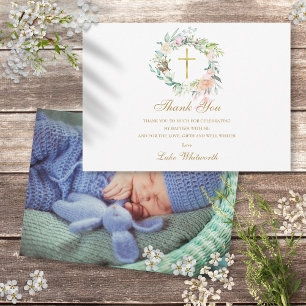 Taufe Christening Rosen Floral Foto Gold Dankeskarte