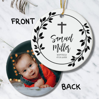 Taufe Christening Schwarze Blätter Keramik Ornament