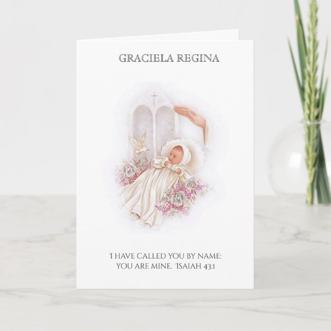 Taufe Christening Scriptural Baby Girl Rose Karte (Vorderseite)