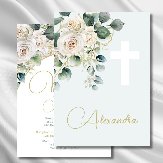 Taufe Christening Soft Green Religious Cross Einladung (Von Creator hochgeladen)