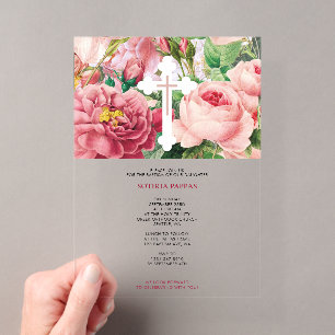 Taufe Christening Taufe Girl Pink Roses Acryleinladungen
