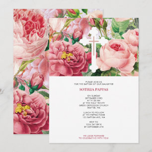 Taufe Christening Taufe Girl Pink Roses Einladung