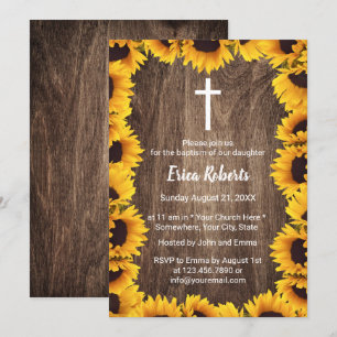 Taufe Christening Vintage Sonnenblumen Gerahmt Einladung