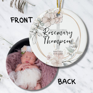 Taufe Christening Wasserfarbe Sanfte rosa Blumen Keramik Ornament