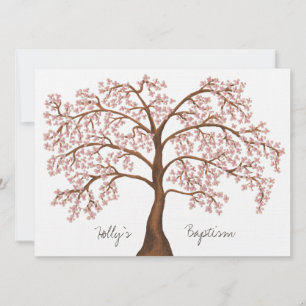 Taufe Christening White Pink Cherry Blossom Tree Einladung
