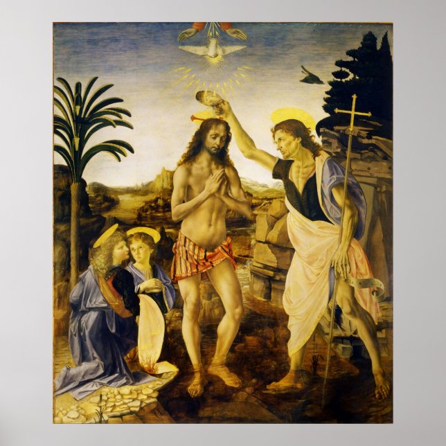 Taufe Christi von Da Vinci und Verrocchio Poster (Vorne)
