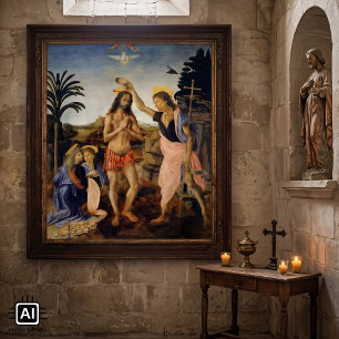 Taufe Christi von Verrocchio, Leonardo da Vinci Poster