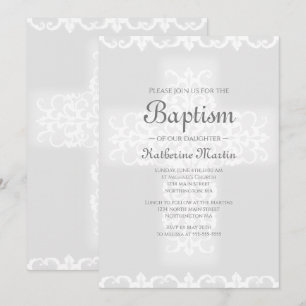 Taufe Christlich Cross Gray Damask Girl Einladung