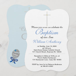 Taufe Cross Blue Gray Baby Rattle Einladung