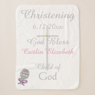 Taufe Cross Girl Pink Rattle Medium Sherpadecke