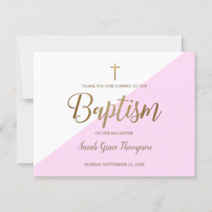 Taufe Danke Baby Girl Simple Pink Gold Karte