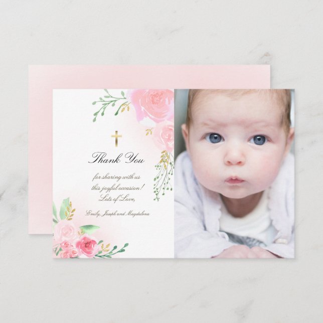 Taufe danke dir rosa Rosen Einladung (Vorne/Hinten)