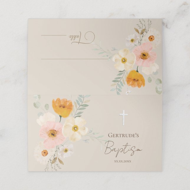Taufe delikate Bouquet-Platzkarte Platzkarte (Außenseite Aufgefaltet)