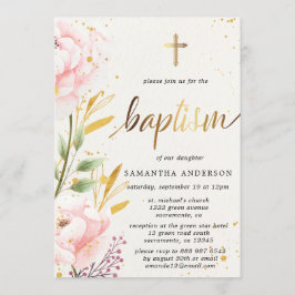 Taufe der Girl-Girl mit Gold und Rosa Einladung