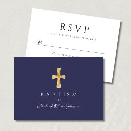 Taufe der modernen Marine Blue Cross Boy RSVP Karte