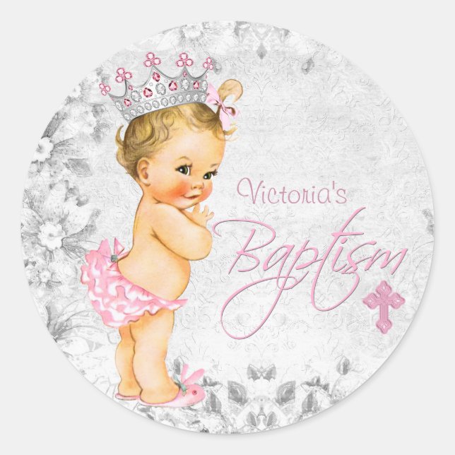 Taufe der Prinzessin in Rosa und Grau Runder Aufkleber (Vorderseite)