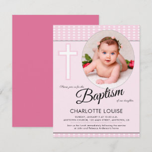 Taufe der rosa Girl, kreuz Christening - Einladung