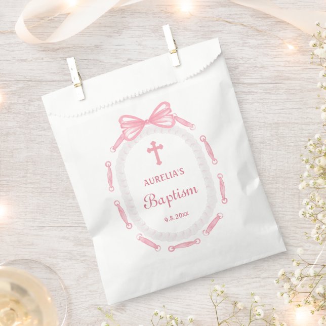 Taufe des rosa Bow-Ribbon-Frame Geschenktütchen (Ausgeschnitten)