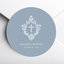Taufe Dusty Blue Elegante Junge Weiße Kreuz Wappen