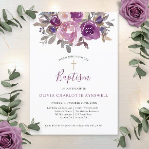 Taufe Dusty Mauve Lila Botanisches Christening Einladung