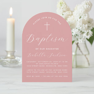 Taufe Dusty Rose Arch Pink Girl Christening Einladung