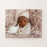 Taufe Einfache Elegante Modernes Heart Baby Foto<br><div class="desc">Dieses einfache und moderne Design besteht aus Serifentypografie und fügen Sie ein individuelles Foto,  den Namen des Babys und Monat und Jahr der Taufe</div>