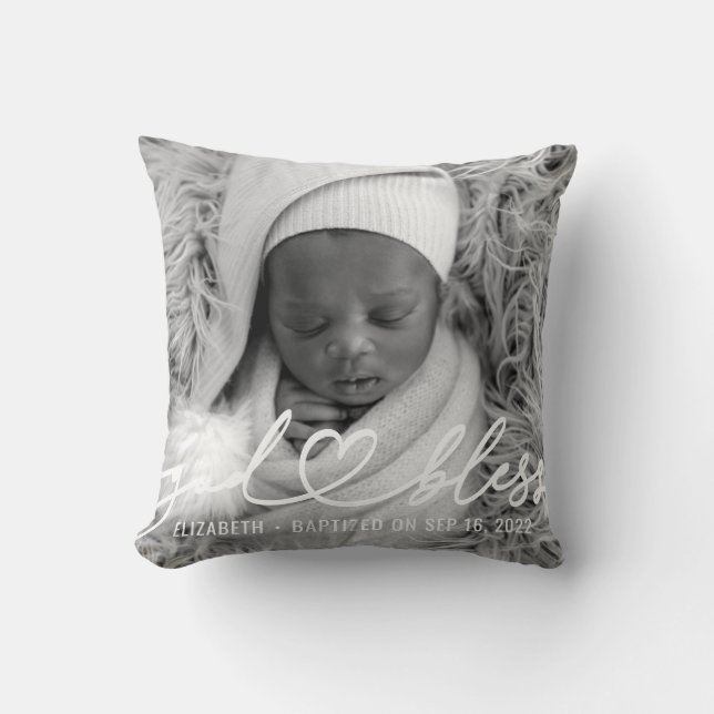 Taufe Einfache Elegante Modernes Heart Baby Foto Kissen (Vorderseite)
