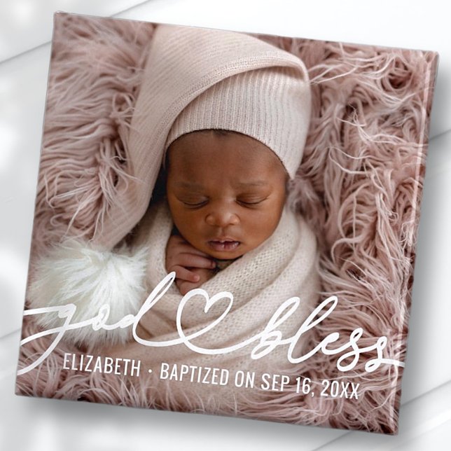 Taufe Einfache Elegante Modernes Heart Baby Foto Magnet (Von Creator hochgeladen)