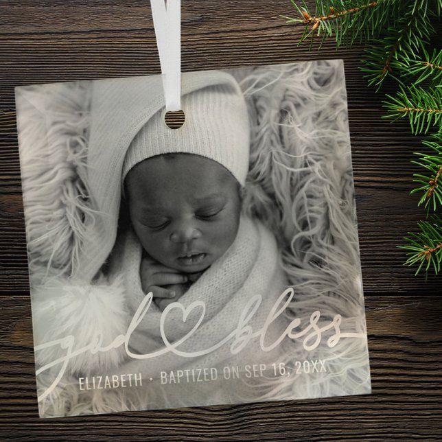 Taufe Einfache Elegante Modernes Heart Baby Foto Ornament Aus Glas (Von Creator hochgeladen)