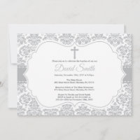 Taufe Einladung Grau Damask