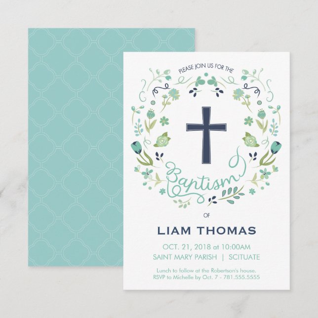 Taufe Einladung - Junge - Customizing - mit Kreuz (Vorne/Hinten)