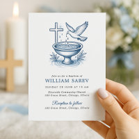 Taufe Einladung mit Taube- und Wasserbowlingdesign