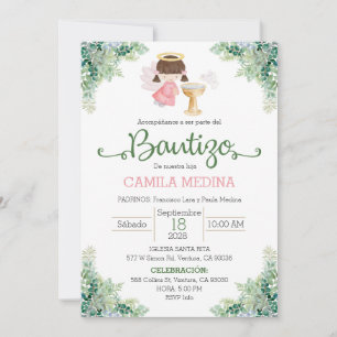 Taufe Einladung Spanische Girl Greenery