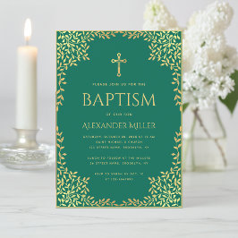Taufe Emerald Green Imitats Gold Foil Blätter Verz Einladung