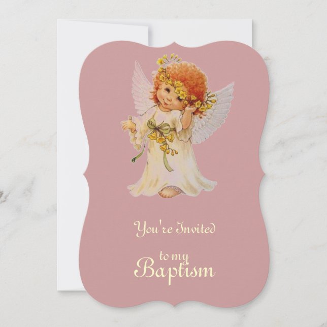Taufe Engel mit Flügeln und Blumenkronen Einladung (Vorderseite)