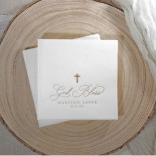 Taufe Erste Kommune Gold Gott segne Kreuz Servietten Mit Folie