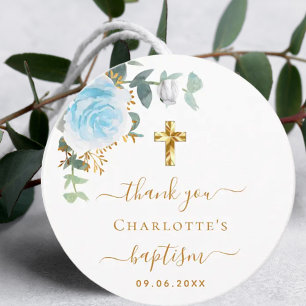 Taufe Eukalyptus hellblau floral Danke Geschenkanhänger