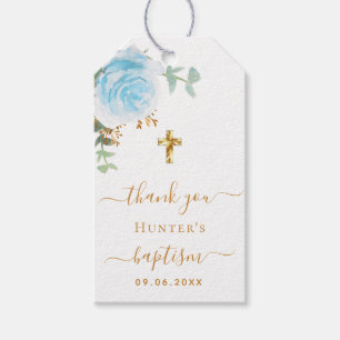 Taufe Eukalyptus hellblauer Junge vielen Dank Geschenkanhänger