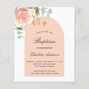 Taufe Eukalyptus Rosen Gold Floral Bogen Budget Flyer